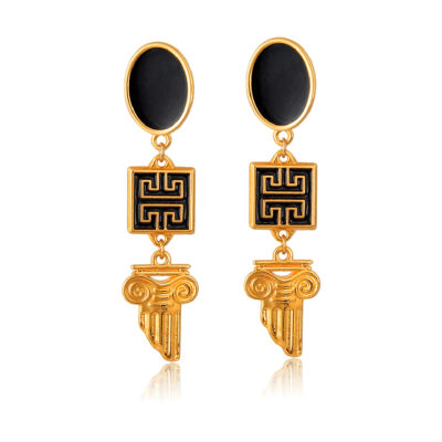 Greek-chic earrings with meander and Ionic column