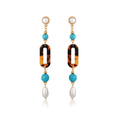 Drop earrings with tortoise and pearl elements