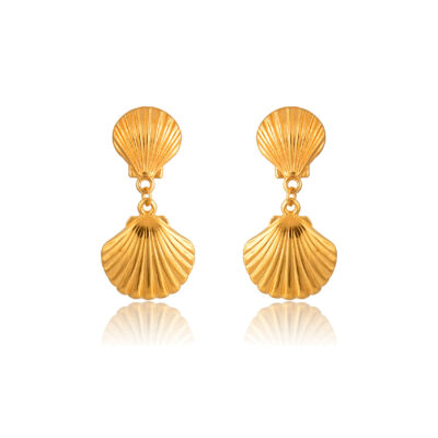 Gold Clam shell drop earrings