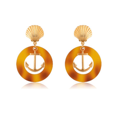 Gold & tortoise Anchor hoops earrings (light)