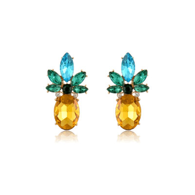 Absolutely luxurious pineapples, very chic, very classy these earrings are so light and versatile you can wear it for any occasion. Shiny blue, yolk, and deep green rhinestones. Feel lucky and match these earrings with anything, casual to formal. Small but powerful, wear them with a little black dress, or a casual-chic outfit.