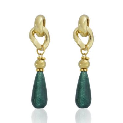 last trend alert, with a touch of timeless elegance. Gorgeous drop earrings made with a bold gold chain-link stud, and dark green teardrop jade stone combine to create stunning drop earrings.